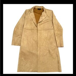 Premise Studio Faux Suede Leather Longline Jacket Coat Camel Tan Size M ECU